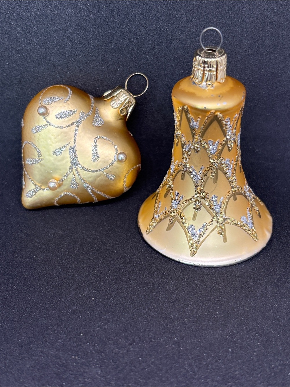 Gold tone Heart & Bell Christmas ornaments